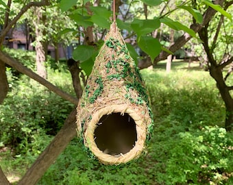 Handmade Cottage Bird House, Outdoor Decoration, Recycled Material, Garden Accessory, Hanging Garden Decoration, Bird Nester