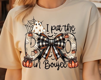 I Put The Boo in Boujee Shirt, Coquette Halloween Tee, Fall T-shirt, Spooky Season, Pumpkin Ghost Shirt, Mama Gift Tee, Spooky Gift T-Shirt