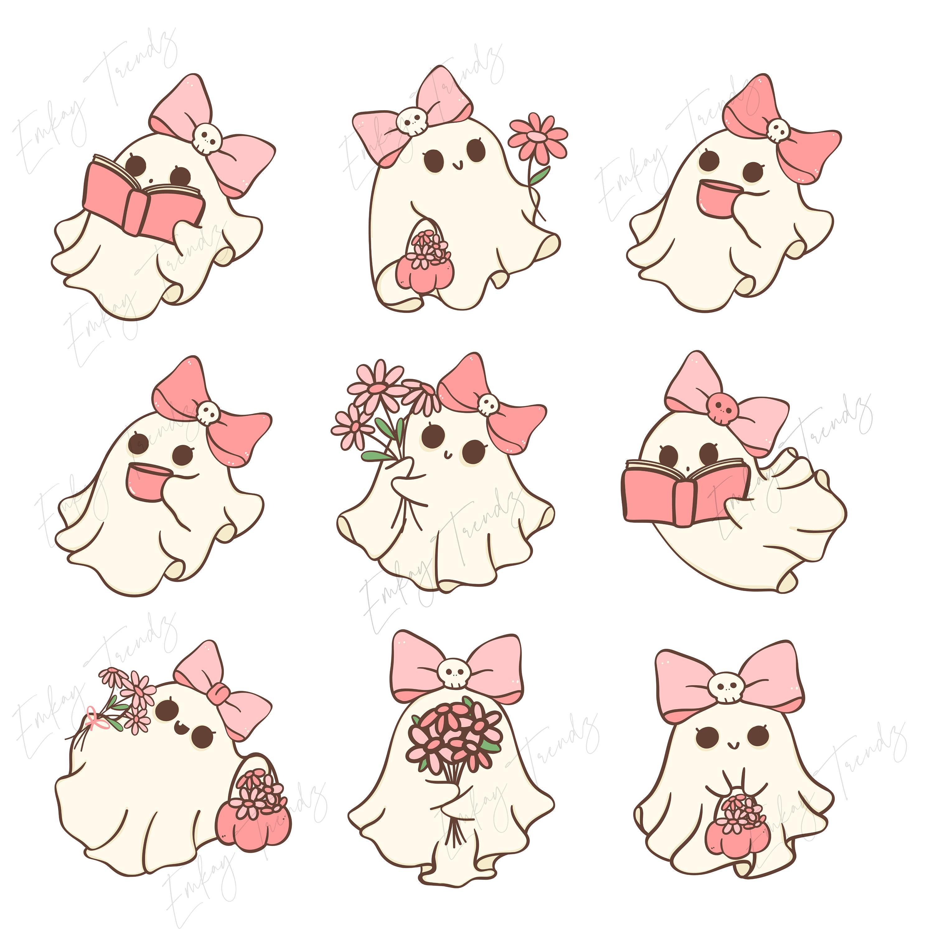 Pink Ghost Png Ghost Collage PNG, Halloween Png Cute Pink Bow Reading ...