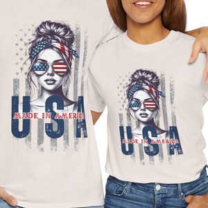 4th of July T-Shirt | Made in America USA | Patriotic Graphic Tee | Retro American Flag Girl Shirt | Independence Day Outfit | Woman T-Shirt