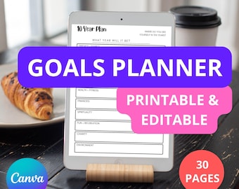 Goal Planner Printable | Daily, Weekly, Monthly & Yearly Goal Setting | Digital Productivity Planner | Habit Tracker | A4, A5, US Letter