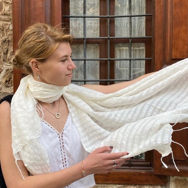 Silk Scarf, Anatolian Cotton Shawl, Traditional Accesories, Silk and Cotton Scarf, Soft and Textured Shawl, Traditional Shawl