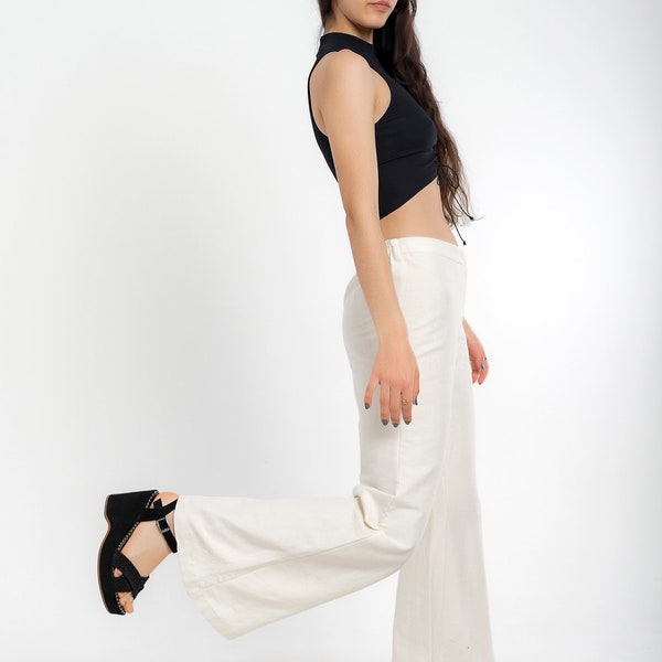 Women Silk Trousers, Cotton Flares, Wide Leg Loose Pants, Handmade Summer Harem Pants, Ultra Soft Cotton Pants, Unique Ivory Palazzo Pants