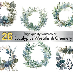 Watercolor Eucalyptus Clipart, Greenery Clipart, Watercolor Floral Clipart, Botanical Clipart, Digital PNG, Transparent Bg Commercial Use