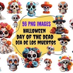 Niedliche Halloween Day of the Dead Clipart Bundle - 56 hochauflösende 300 DPI Bilder - Dia De Los Muertos Grafiken