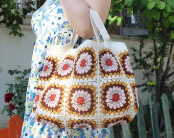 Granny Square Bag, Crochet Bag, Crochet Purse, Crochet tote Bag, Retro Bag, Hippie Bag,Gift for Her, Boho Bag, Vintage Style, Bag For Women