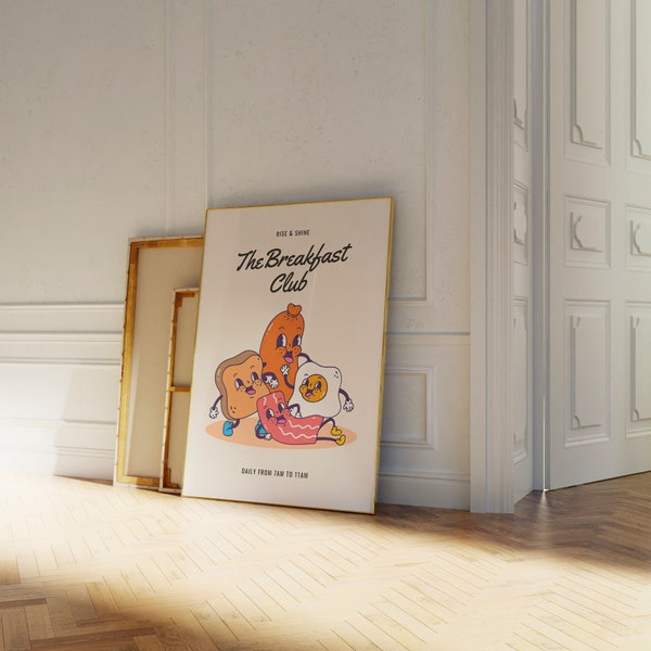 The Breakfast Club Art Poster | Retro Cartoon Food Characters | Funny Quote | Digital Download | Housewarming Gift | Printable