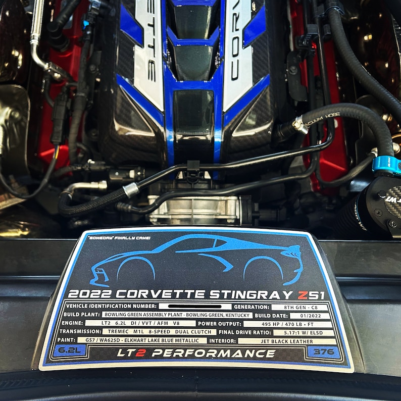 C8 Corvette Custom Aluminum Engine Bay Dress up Plaque Car Show 2020