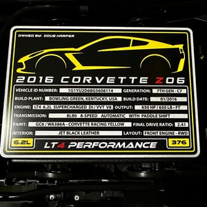 C7 Corvette Custom Aluminum Engine Bay Dress Up Plaque Car Show 2014-2019