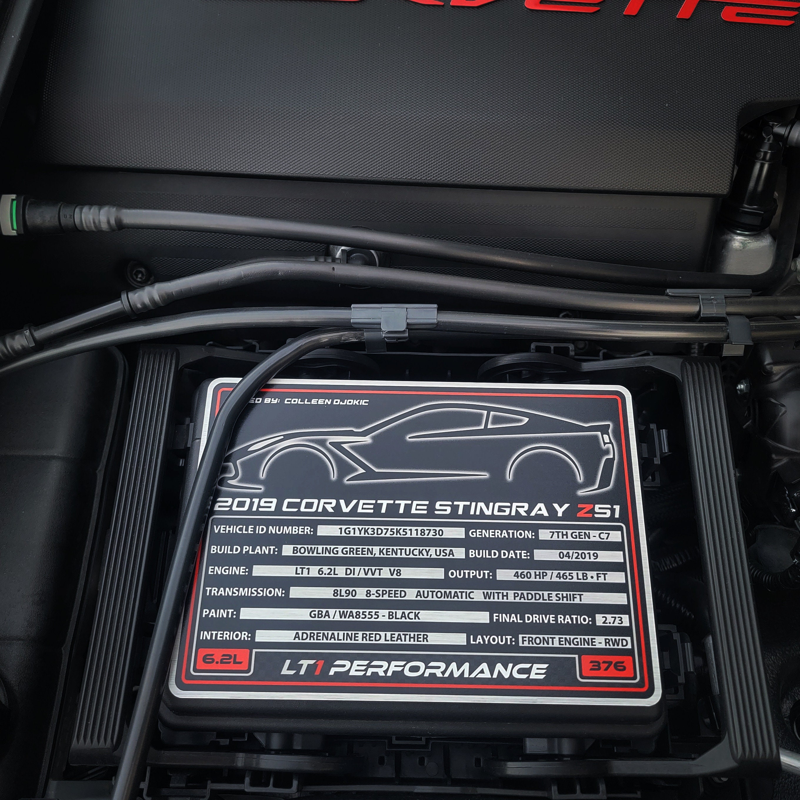 C7 Corvette Custom Aluminum Engine Bay Dress up Plaque Car Show 2014