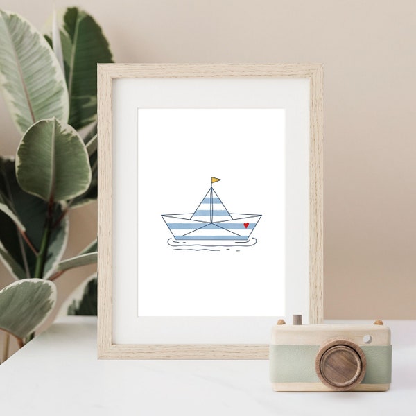 Children's poster maritime children's room picture neutral boat minimalist instant download children's room wall decoration baby room gift birth