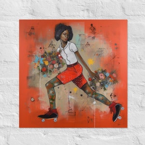 Skatekunstposter, print vrouw op rolschaatsen, decor skatecultuur