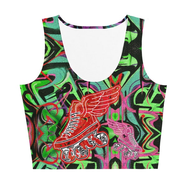 Roller Skate Crop Top//Street Life Skate Crop Top/roller skate apparel/roller skate gifts/Graffiti Print Crop Top/roller skating shirt/dance