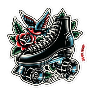 Rullskridsko-klistermärke i vintagestil: Tatueringskonst, skridskogåva