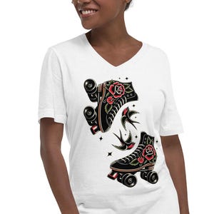 Unisex Roller Skate V neck T-Shirt: Vibrant Design for Skaters&#39; Style