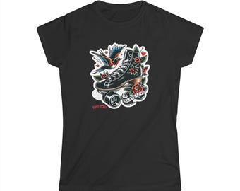 Vintage Roller Skate Graphic Tee, Softstyle Women's Top