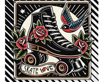 Bandana pour patins à roulettes, écharpe de skate rétro à imprimé tatouages pour patins à roulettes, un excellent cadeau pour les patineurs