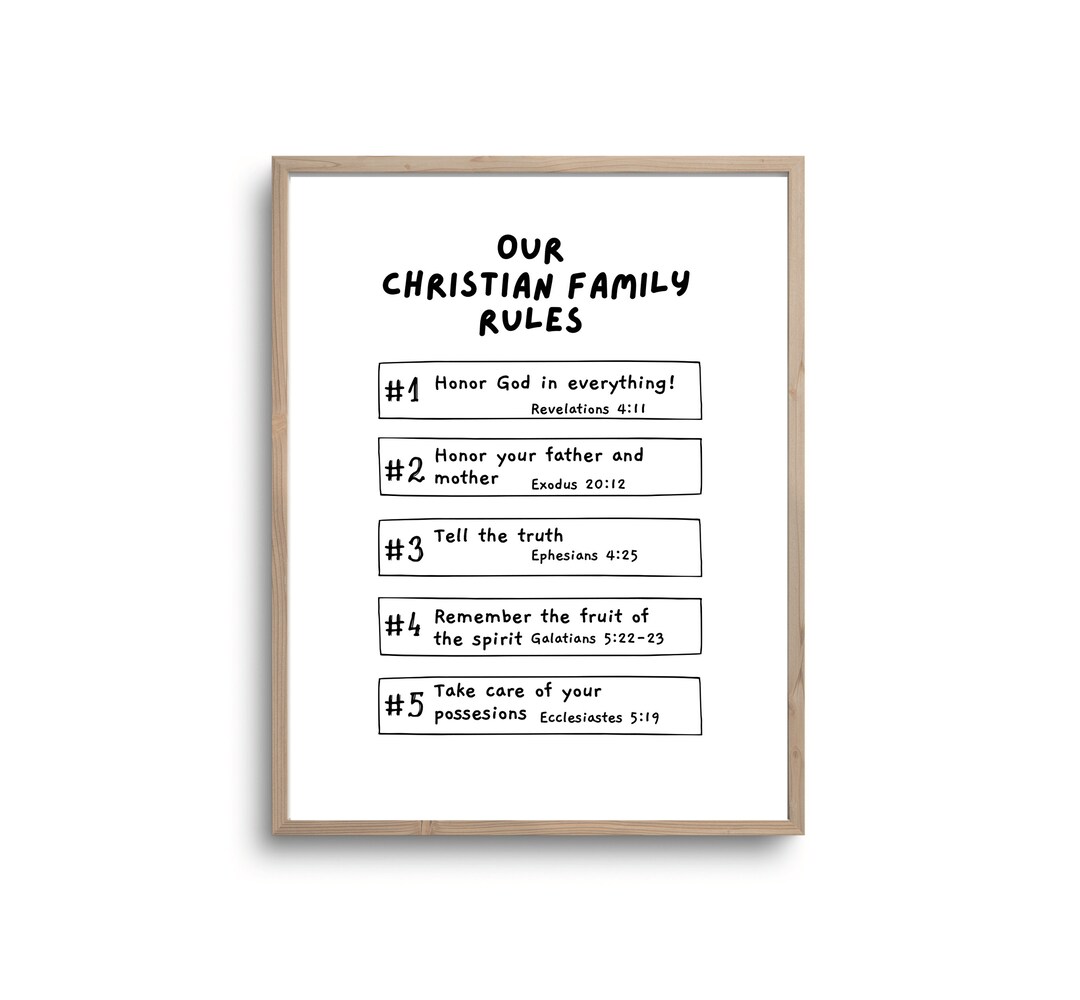 Christian Family Rules Poster, Family Mission Statement, Family Values