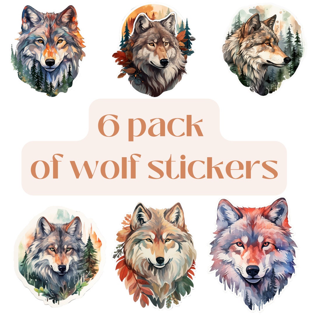 Wolf Sticker Pack 6 Unique Wolf Decals for Water Bottles, Laptops, and