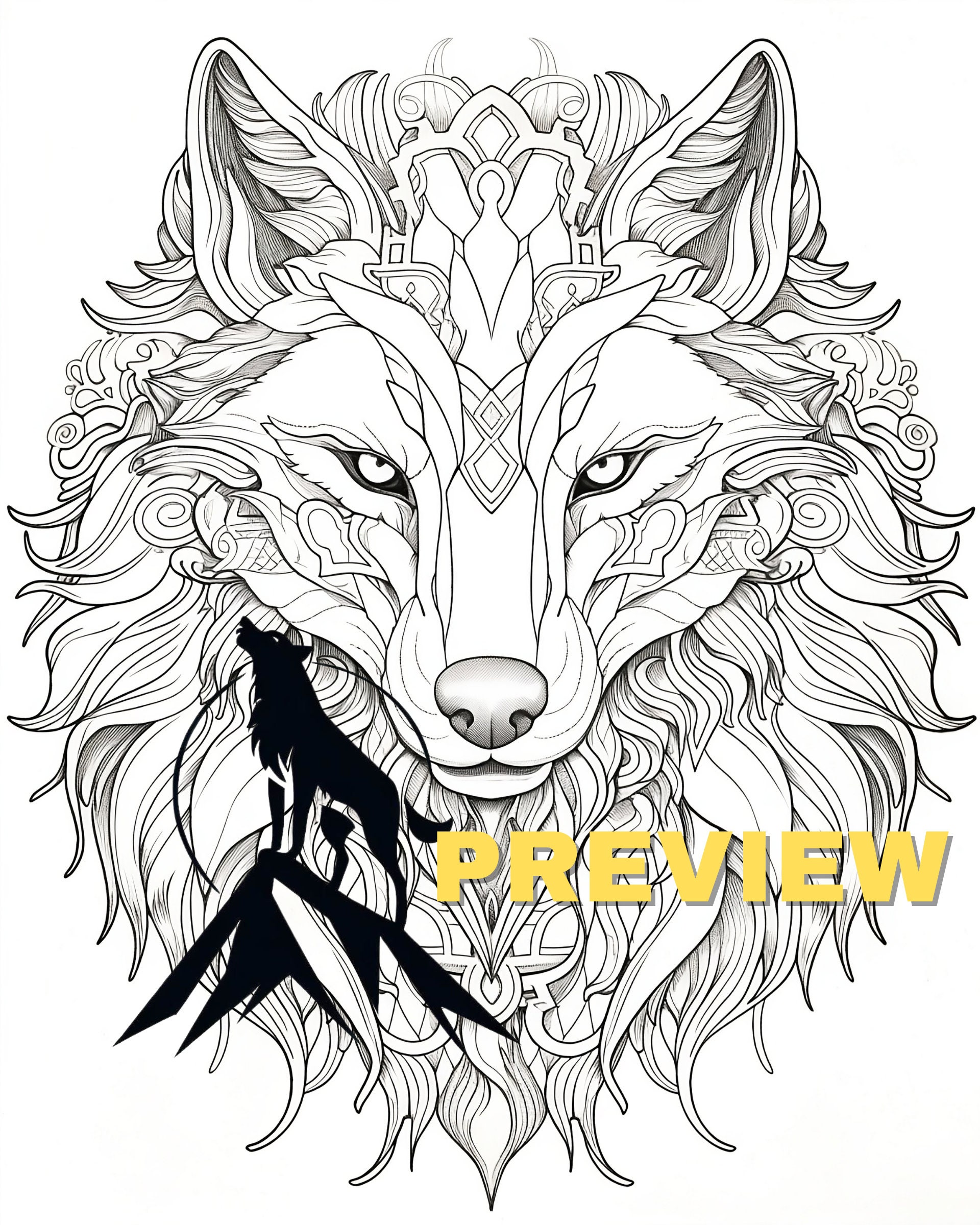 Fantasy Wolf Head Coloring Page Printable Adult Coloring - Etsy