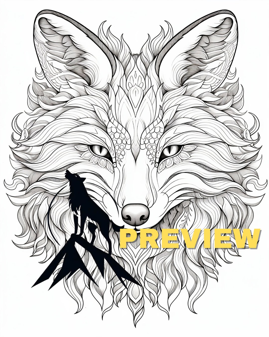 Fantasy Fox Head Coloring Page Printable Adult Coloring Etsy
