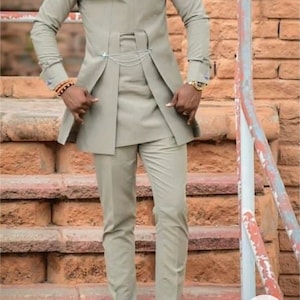 White African Men&#39;s Outfit, Shirt Matching Pants, Wedding Guest Groomsmen Suit, Men&#39;s Wear Fashion, Embroidery Buba Sokoto