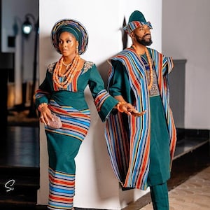 African Couple&#39;s Wedding Outfit: Matching Ankara Prom Suit