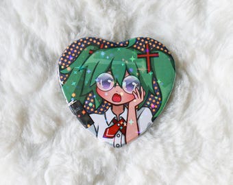Broches/Broches/Botões holográficos em formato de coração da Rotten Girl Miku
