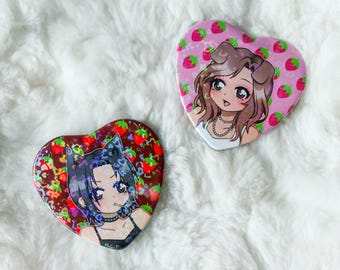 Holographic NANA & HACHI Heart Shaped Pins / Badges / Buttons