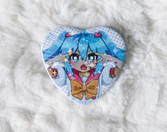 Holografische Miku Miku-balk hartvormige spelden / badges / knoppen