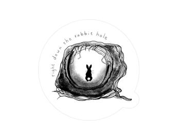Vinylklistermärke Down The Rabbit Hole: Konspirationsteorier, drömmare och äventyrare