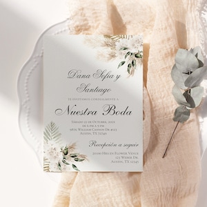 Boho Spanische Hochzeitseinladung, Invitación para Boda en español