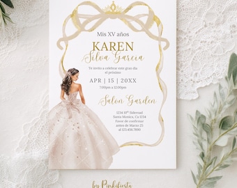 Quinceanera Invitation in Spanish: Canva Editable template (Digital Download)