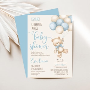 Uitnodiging babyshower teddybeer voor jongen in het Spaans (digitale download)