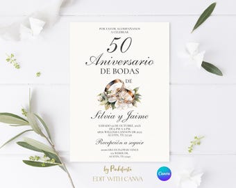 50th Anniversary Wedding Invitation in Spanish: Editable Canva Template (5x7" Digital Download)