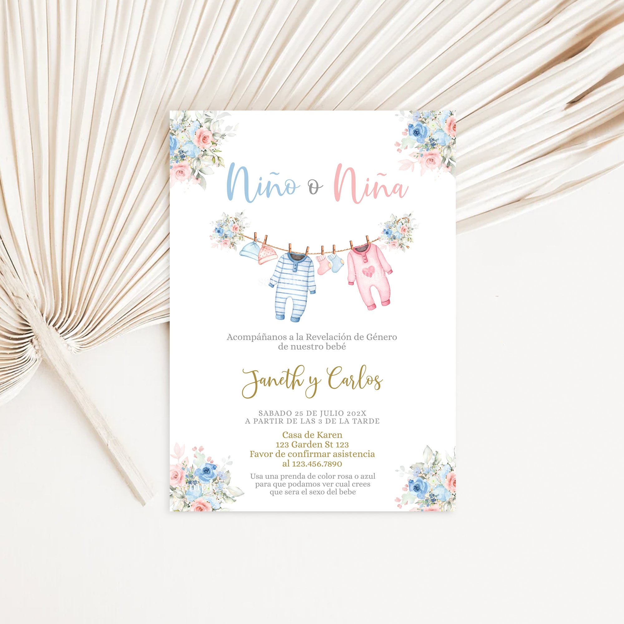 Spanish Gender Reveal Invitation Editable, Invitación De Revelación De ...