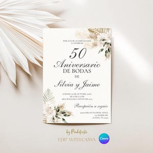 50th Anniversary Wedding Invitation in Spanish: Boho Floral (Digital Download)