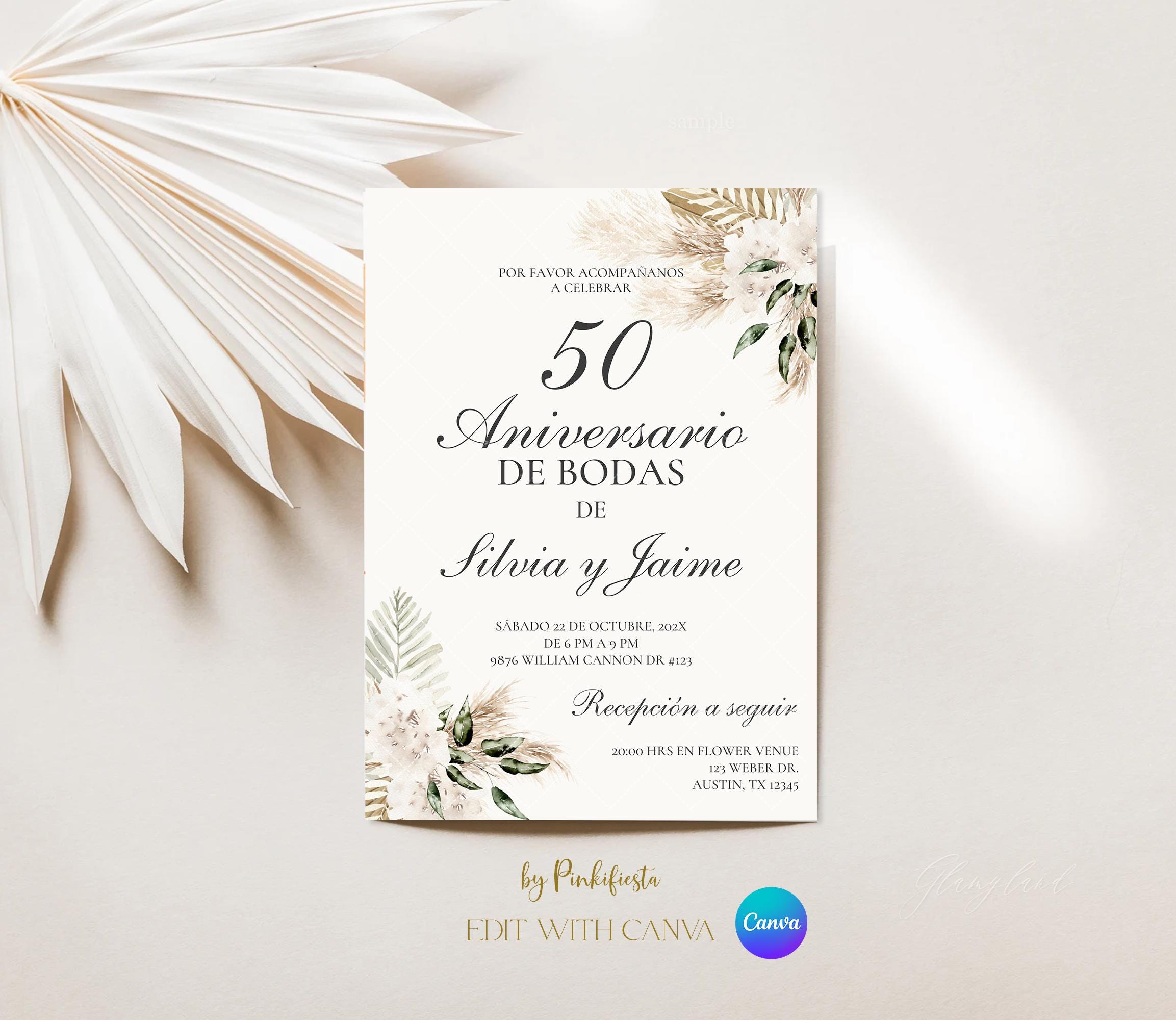 50th Anniversary Wedding Invitation in Spanish: Boho Floral (Digital  Download) - Etsy México, image size:2306x2000