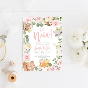 Spanish Safari Baby Shower Girl Invitation, Invitación de Safari en Español para Baby Shower, Safari Spanish invite for baby girl