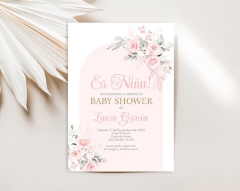 Babyparty Einladung Mädchen auf Spanisch: Blush Pink Floral (5x7 Digital Download)
