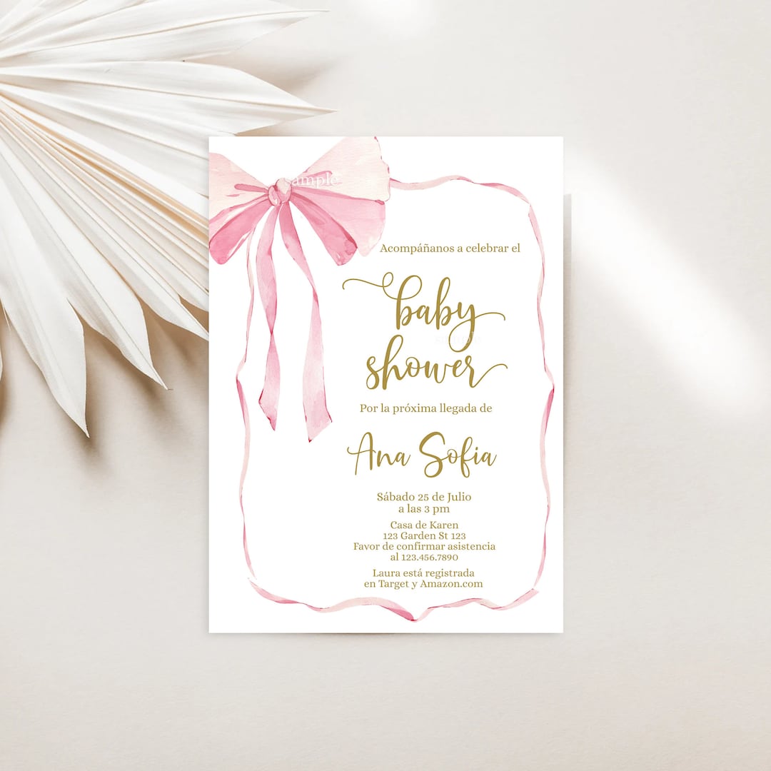 Spanish Bow Baby Shower Girl Invitation, Invitación Para Baby Shower ...