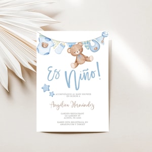 Spaanse teddybeer baby shower jongen uitnodiging, uitnodiging voor baby shower de oso para niño, es niño! uitnodiging