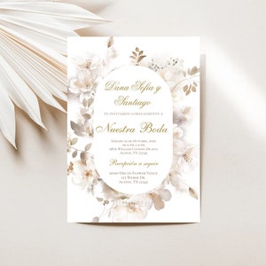 Boho Spaanse huwelijksuitnodiging, elegante uitnodiging voor boda en español