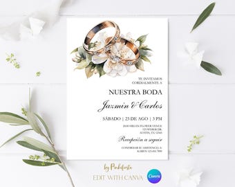 Floral Engagement Ring Spanish Wedding Invitation (Digital Template)