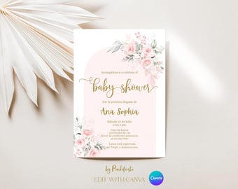 Baby Shower Invitation Girl in Spanish: Pink Floral (Digital Download)