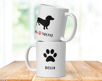 Personalized mug "Dog Mom" with dachshund, personal gift for dog owners, individual mug for dog lovers