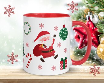 Christmas mug with red inside and all-over print | Coffee Cup Christmas | Christmas gift idea