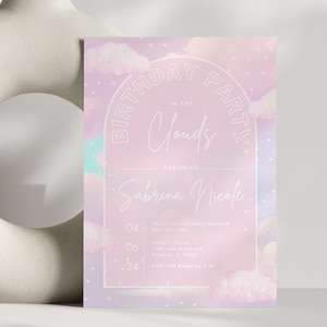 Clouds Birthday Invitation & Itinerary l Printable On Cloud Nine Bday Weekend Party Invite Canva Template l Cloud Heaven Sky Magic Theme