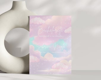 Clouds Bachelorette Invitation & Itinerary l Printable On Cloud Nine Bach Party Canva Template l Hen Cloud 9 Theme Heaven Sky Magic Invite