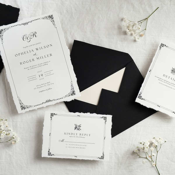 Elegant Wedding Invitation Template l Details RSVP Invite Set l Classic New York Minimal Simple Printable Modern Ornate Neutral Bride City
